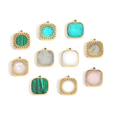 4pcs Natural Stone Stainless Steel Charm Pendants Square Charms