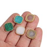 4pcs Natural Stone Stainless Steel Charm Pendants Square Charms