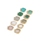 4pcs Natural Stone Stainless Steel Charm Pendants Square Charms