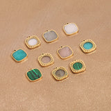 4pcs Natural Stone Stainless Steel Charm Pendants Square Charms
