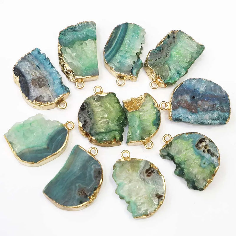4pcs Green Crystal Irregularity Necklaces Pendants DIY Rough Charms