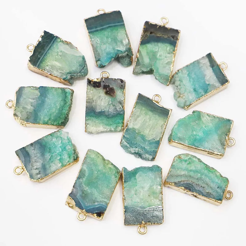4pcs Green Crystal Tooth Cluster Rough Pendants for Jewelry Necklaces