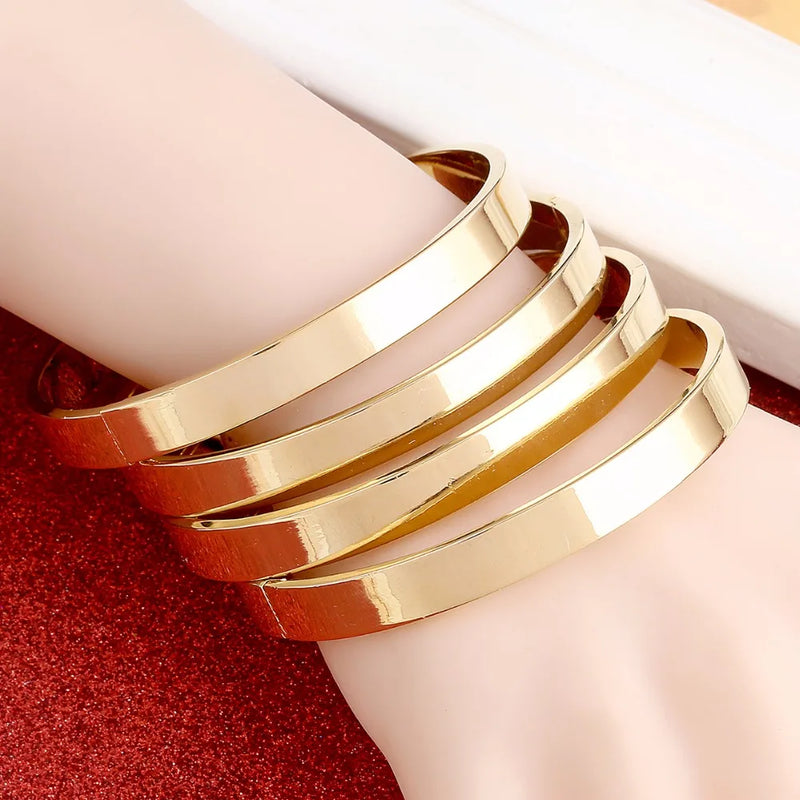4pcs High Polished Plain Bangles for Women Wedding Party Dubai Jewelry