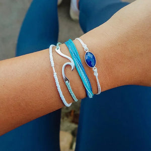 4pcs Rope Woven Bracelet Gemstone Beads Woman Jewelry Gift