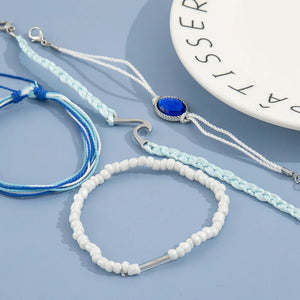 4pcs Rope Woven Bracelet Gemstone Beads Woman Jewelry Gift