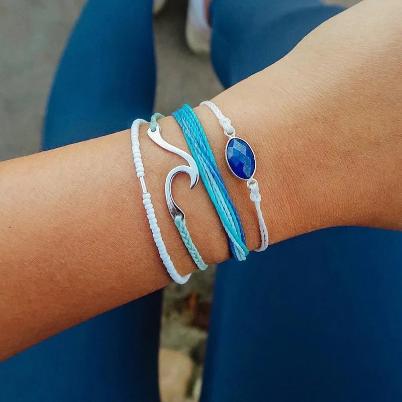 4pcs Rope Woven Bracelet Gemstone Beads Woman Jewelry Gift