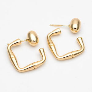 4pcs Oval Bead Ear Post with Square Ear Back, 18K Plated Earring Studs