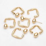 4pcs Oval Bead Ear Post with Square Ear Back, 18K Plated Earring Studs