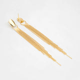 4pcs Oval Disc Tassel Earring, 120mm, 18K Plated Brass Dangling Stud Earring
