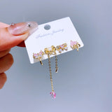 Pink Heart CZ Bowknot Earrings Set