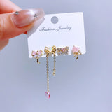 Pink Heart CZ Bowknot Earrings Set