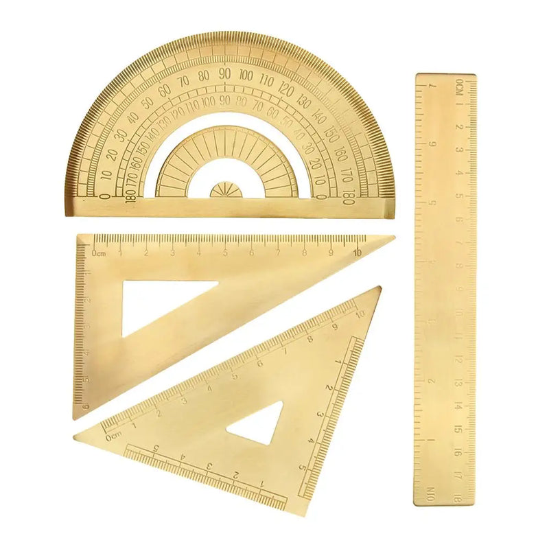 4pcs Protractor Triangle Set Solid Brass Tools Measuring