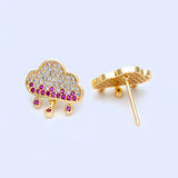 Rain Cloud CZ Stud Earrings, Brass Ear Posts 13mm