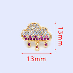 Rain Cloud CZ Stud Earrings, Brass Ear Posts 13mm