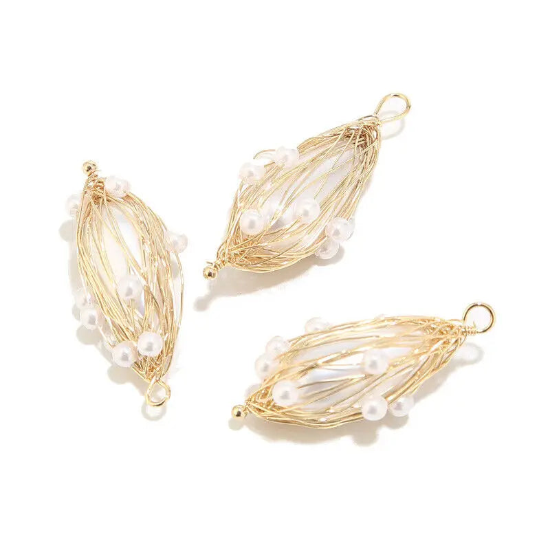 4pcs 11*34mm Wire Wrapped Pearls Charm Pendents for DIY Jewelry Making