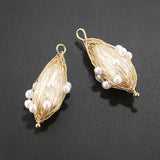 4pcs 11*34mm Wire Wrapped Pearls Charm Pendents for DIY Jewelry Making