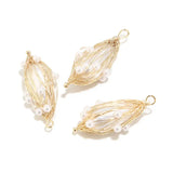 4pcs 11*34mm Wire Wrapped Pearls Charm Pendents for DIY Jewelry Making