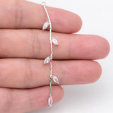 4pcs Rhodium Leaf Charm, CZ Paved Tassel Earring Parts