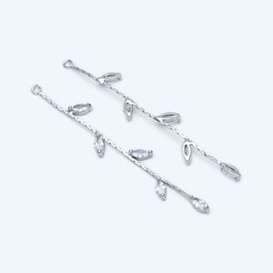 4pcs Rhodium Leaf Charm, CZ Paved Tassel Earring Parts