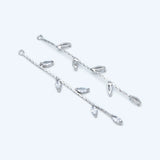 4pcs Rhodium Leaf Charm, CZ Paved Tassel Earring Parts