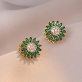 Green Stone Sunflower Jewelry Set for Women