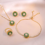 Green Stone Sunflower Jewelry Set for Women