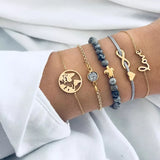 Bohemian Stone beads bracelets Set Metal Heart Round Tassel charm Bangle Jewelry
