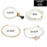 Bohemian Stone beads bracelets Set Metal Heart Round Tassel charm Bangle Jewelry