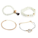 Bohemian Stone beads bracelets Set Metal Heart Round Tassel charm Bangle Jewelry
