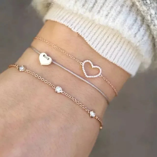 Bohemian Stone beads bracelets Set Metal Heart Round Tassel charm Bangle Jewelry