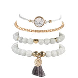 Bohemian Stone beads bracelets Set Metal Heart Round Tassel charm Bangle Jewelry