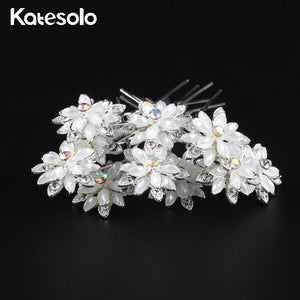 4pcs/Set Girl Wedding Prom Hair Pins Flower Silver Acrylic Crystal Accessories