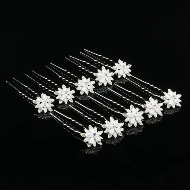 4pcs/Set Girl Wedding Prom Hair Pins Flower Silver Acrylic Crystal Accessories