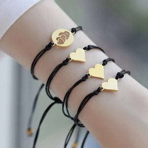 4pcs Hollow Heart Rope Chain Bracelets Stainless Steel Couple Bangle