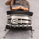 Men Titanium Steel Roman Numeral Bracelet Set