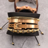 Men Titanium Steel Roman Numeral Bracelet Set