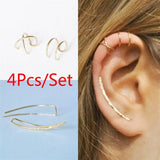 4pcs Minimalist Long Ear Cuff Climber Double Cross Earrings for Girlfriend