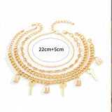 4pcs Geometric Lock Key Women Multi-layer Anklet Set