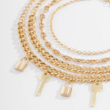 4pcs Geometric Lock Key Women Multi-layer Anklet Set