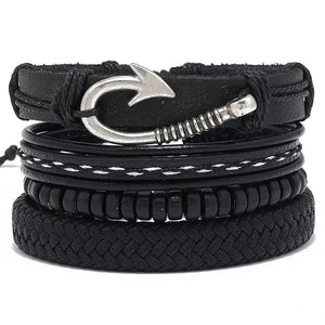 Vintage Gothic Punk Multilayer Leather Bracelets Set