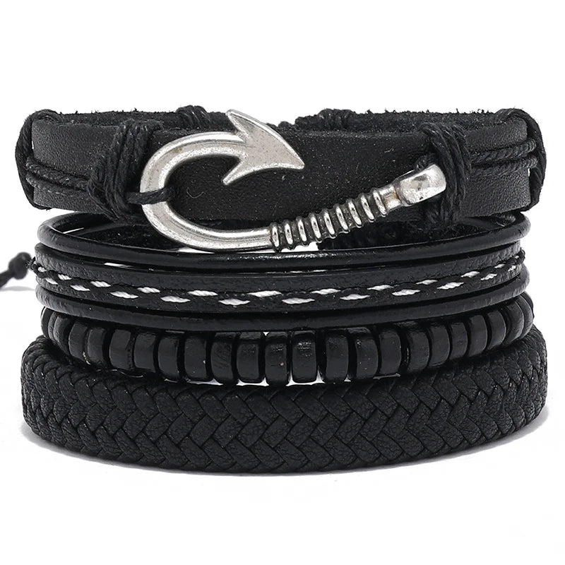 Vintage Gothic Punk Multilayer Leather Bracelets Set