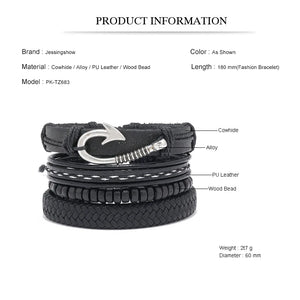 Vintage Gothic Punk Multilayer Leather Bracelets Set