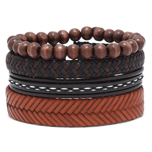 4pcs/Set Vintage Gothic Punk Leather Bracelets Men Charm Bangles Jewelry