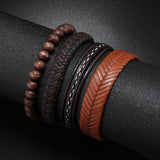 4pcs/Set Vintage Gothic Punk Leather Bracelets Men Charm Bangles Jewelry