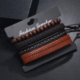 4pcs/Set Vintage Gothic Punk Leather Bracelets Men Charm Bangles Jewelry