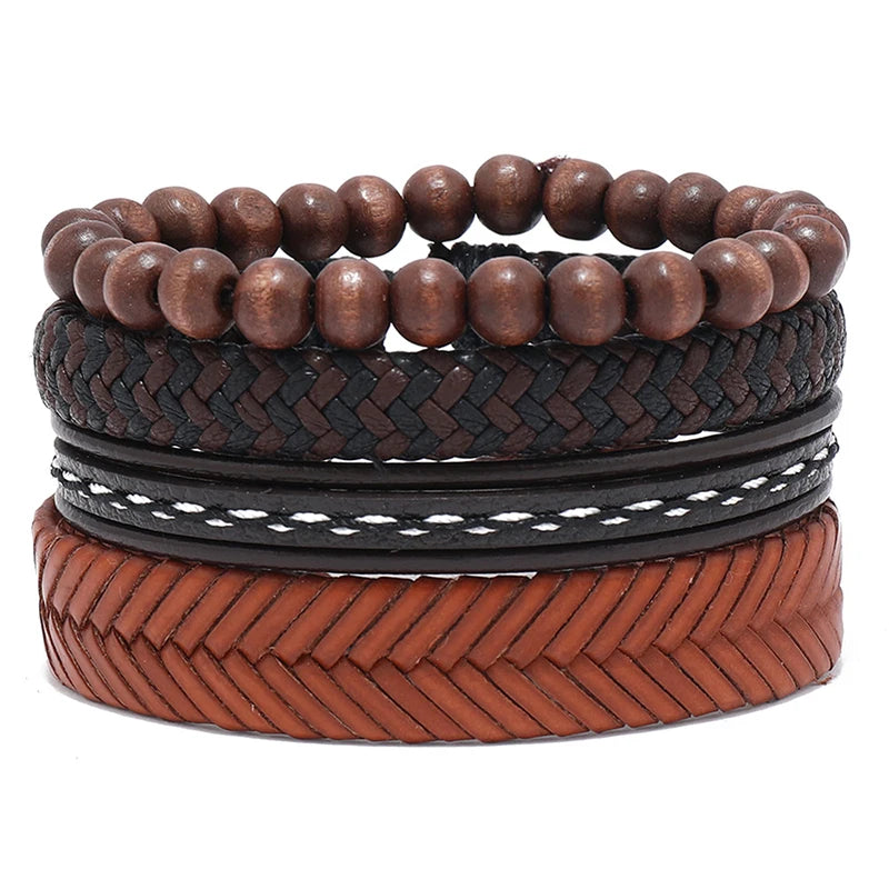 4pcs/Set Vintage Gothic Punk Leather Bracelets Men Charm Bangles Jewelry