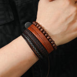 4pcs/Set Vintage Gothic Punk Leather Bracelets Men Charm Bangles Jewelry