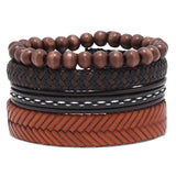 4pcs/Set Vintage Gothic Punk Leather Bracelets Men Charm Bangles Jewelry