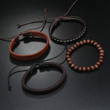 4pcs/Set Vintage Gothic Punk Leather Bracelets Men Charm Bangles Jewelry