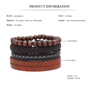 4pcs/Set Vintage Gothic Punk Leather Bracelets Men Charm Bangles Jewelry